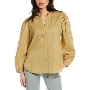 NWT Vince Women's Braid Trim Band Collar Blouse Button Jute Tan Size 2X Cotton